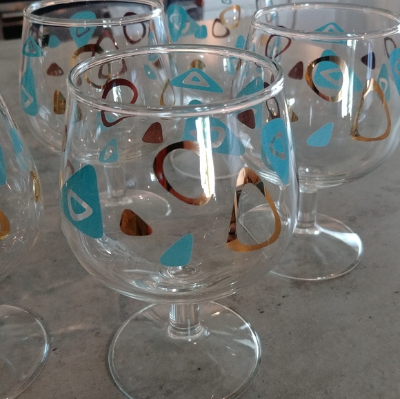 Federal Glass Other - 6 Vintage MCM Atomic Amoeba Brandy Glasses Boomerang Federal Glass 1960s 5"
